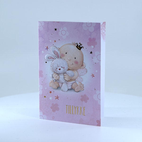 Kort med konvolut - Tillykke baby med kanin pige (68x98mm)