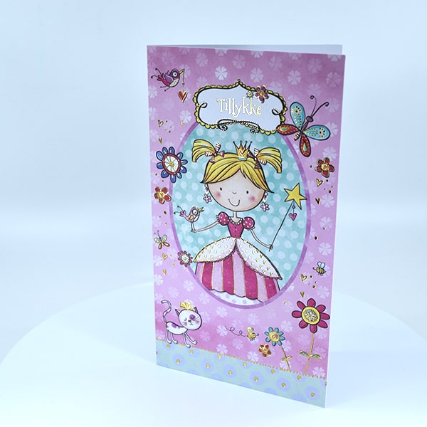 Kort med konvolut - Tillykke med prinsesse (96x174mm)