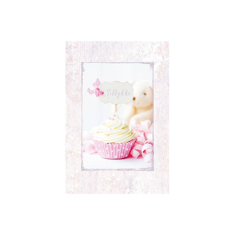 Kort med konvolut - Tillykke cupcake pige (68x98mm)