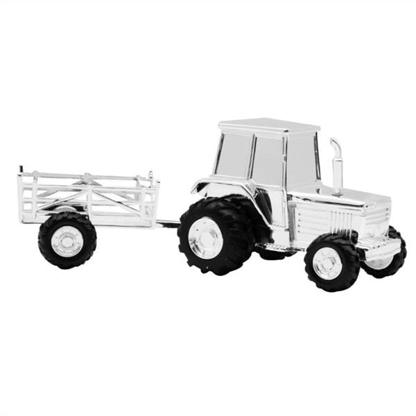 Sparebøsse - Traktor med vogn - Forkromet
